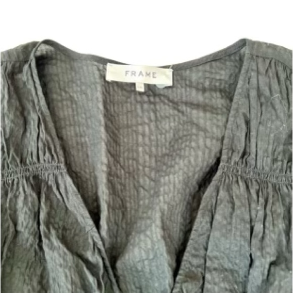 Frame Ruched V-Neck Sleeveless Black Blouse Women’s Size Large - Picture 6 of 7